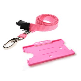 Pink ID Card Holder and Pink Lanyard Neck Strap with Lobster Metal Clip by Customcard ltd. Recyclable Holder and ECO Friendly Lanyard (Pink)