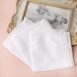 HOULIFE 6/12 Pieces Women's Small White Handkerchiefs Made of Pure Cotton with Lace 25 x 25 cm for Everyday Use and Wedding, White 5-12 Pieces
