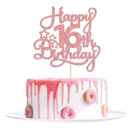 1 paquete de decoración para tarta de 16 cumpleaños con purpurina dulce para 16 tartas de cumpleaños 16 decoraciones para tartas para niños, suministros para fiestas temáticas de 16 cumpleaños, color oro rosa