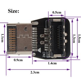 AAOTOKK 2 pieces 90° USB 3.2 front plate internal connection, rectangular down type E USB 3.1 female to male front plate internal, used for USB C head PC motherboard (Type-E/down)