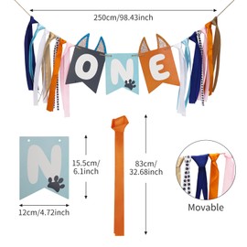 Decorniqu High Chair Banner First Birthday Boy Light Blue Navy Brown Orange 1st Birth Decorations Boys and girls 1st Birthday Theme Party Decor