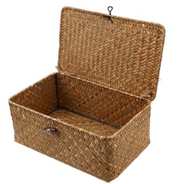 Seagrass Storage Basket Woven Storage Box with Lids Makeup Organizer for Home Kitchen Office