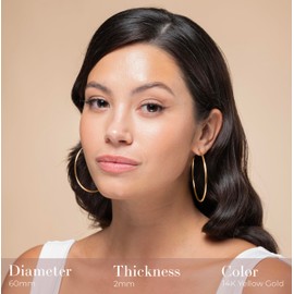 Claro Clivo 1 Pair Yellow Gold Colored Lightweight Chunky Open Hoop Earrings For Women (60MM Hoop, 2MM Thickness, Stainless Steel Pin)