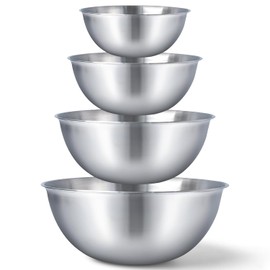 Rührschüssel Salatschüssel 4-teilig für die Küche 0.7l, 1.2l, 2.1l, 3l, Rührschüssel Edelstahl, Salatschüssel, Servierschüssel, Stapelbar&Spülmaschinenfest (0.7-3L)