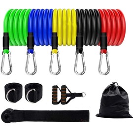 GOCART WITH G LOGO 9 pcs Resistance Band Set - with Door Anchor, Handles, Stackable Up to 80lbs - for Resistance Training, Physical Therapy, Home Workouts