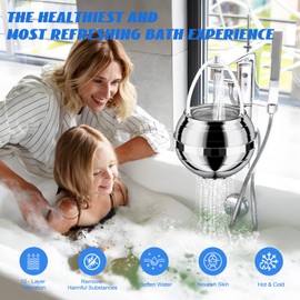 10 Stages Bath Tub Water Filter with 2 Filter Cartridges, FEELSO Bath Tap Water Filter, Water Purifier, Removes Chlorine, Shower Filter for Healthier Skin Hair-Silver