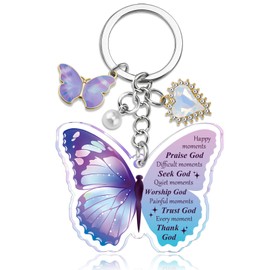 AOBIURV Inspirational Christian Gifts for Women Religious Biblical Gifts for Women God Present for Teen Girl Christian Butterfly Keychain Bible Verse Thank God Acrylic Decor Keyring