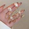 Hollow Flower Pearl Earrings for Women Elegant Dangle Drop Jewelry