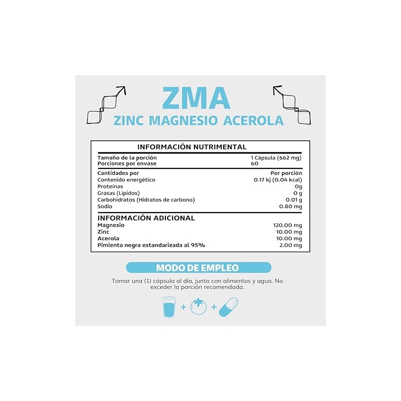 Zinc Magnesio Acerola Zma Piperina Máxima Absorción Azúcar Suplemento Alimenticio