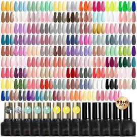 100 count Gel  Polish Set, 92 count Colors Gel Polish Set with 8 Bottles of Base and Glossy Matte Top Coat Starter  Set Suitable for All Seasons  for Women - Color: 100PCS gel set 01, Size: 0.17 Fl Oz (Pack of 100)