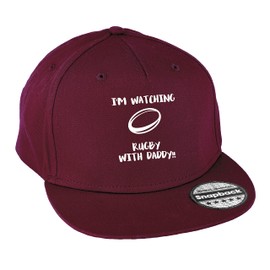 Hippowarehouse I'm Watching Rugby with Daddy!! Snapback hat Premium Printed 5 Panel Flat Peak Cotton OneSize Adults Burgundy