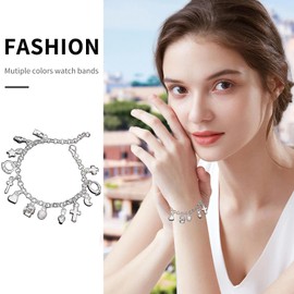 DkakoJew Women's Bracelets, Thirteen Charm Bracelets for Teenage Women, Love Charm Chain Bracelets, Fashion Jewellery Gifts, Adjustable, Silver alloy, Cubic Zirconia