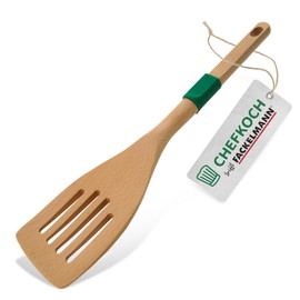 Chefkoch Slotted Turner Made of Sustainable Beech Wood - Ergonomic & Gentle on Non-Stick Pans, with Non-Slip Ring, 31.3 x 7.3 cm