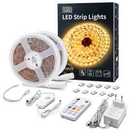 LED Leiste Warmweiß 10M Dimmbar LED Streifen mit RF Fernbedienung 3000K Ultrahelle Plug-in Unterbauleuchten mit Timing Modus LED Lichtband Komplette Kits für Schlafzimmer Küche Zimmer Dekor