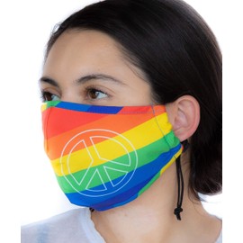 Headmost Comfymask 3 Layer Large Fabric Facemask: Water Repellent, Washable, Breathable & Toggle Adjustable Face Mask (Rainbow Peace)