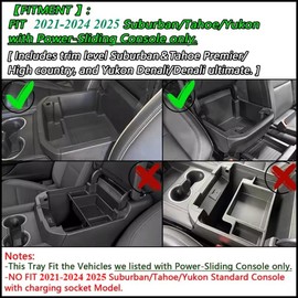 Compatible with 2021-2025 Chevy Tahoe/Suburban/GMC Yukon (Power-Sliding Console Center ) Console Armrest Secondary Storage Insert Tray Full Upgrade Organizer Box (Not for Console with Charging Socket)