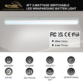 4FT LED Wraparound Stairwell Light, IP20, 20W(2500lm)/40W(5000lm) Selectable, 5000K, 100-277V, Flush Mount Commercial LED Wrap Shop Ceiling Light Fixture for Warehouse, Carport, FCC Listed, 2-Pack