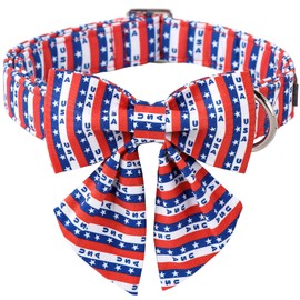 ARING PET American Flag Dog Collar-Summer Patriotic Dog Collar with Sailor Bowtie, Comfortable 4th of July Dog Collars with Metal Buckle