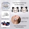 Black Earrings for Women Cat Pearl Earrings Silver Cat Earrings