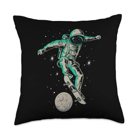 Smarty Pants Designs Skateboarding Astronaut ollieing The Moon, Fun Skater Throw Pillow, 18x18, Multicolor