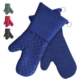 Xlnt Extra Long Oven Mitts (Blue) | Teflon EcoElite Water Repellent | Heat Resistant for Oven Cooking, Grill & BBQ | Non Slip Gloves with Teflon EcoElite Finish, Cotton Lining & Hanging Loop