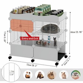 STILLCOVE Small Guinea Pig Cages Indoor, C&C Chinchilla Rat Cage Rabbit House on Wheels with Tray