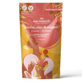 Our Remedy 5000mcg Biotin + Zinc + Copper Complex — Enhanced Formula for Hair Growth, Skin Radiance, and Nail Strength — Women's Owned Business, British-Made Supplements for Men and Women — 60 Tablets