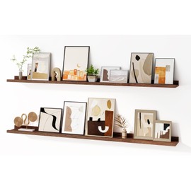Floating Picture Ledge Shelves for Wall Set of 2, 55 Inches Picture Shelf for Wall with Ledge, Nursery Book Shelf for Toys Storage Kids Bookshelf Wall Mounted Living Room Bedroom Decor Frames, Walnut