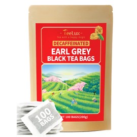 TeeLux Decaf Earl Grey Tea Bags, Decaffeinated Black Tea Blended with Natural Bergamot, Smooth & Full-Bodied, Enjoy Hot or Iced, 100 Count