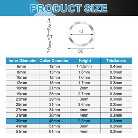sourcing map Wave Spring Washer, 10Pcs 39mm x 46mm x 0.4mm (ODxIDxT) - 304 Stainless Steel Curved Washer for Screw Bolt, Wave Washers Gaskets for Machinery (Silver)
