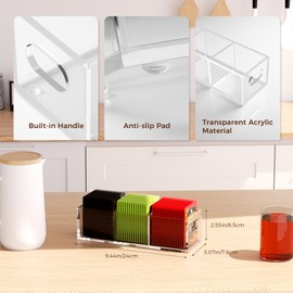 Dealpoli Acrylic Tea Bag Organizer Tea Bag Holder Clear Tea Box, 3 Compartment Tea Box Organizer with Handle, Tea Caddy Chests Container for Counter Tops, Kitchen Cabinets, Drawers, Pantry(DP026)