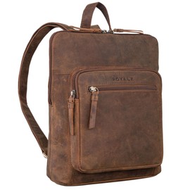 ROYALZ 'Carolina' Modern Leather Backpack Women's Elegant Small City Backpack in Vintage Look Flat Genuine Leather Daypack Daypack Backpack Handbag Made of Genuine Leather, Nevada Brown