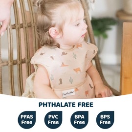 Tiny Twinkle Mess-Proof Baby Bib - Waterproof Bib for Baby Boy or Girl - Machine Washable - Adjustable Closure - PVC, BPA, & Phthalate Free - Great for Travel - Baby Food Bibs (3 Pack, Cowboy)