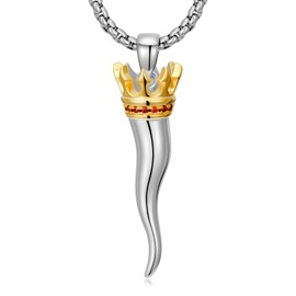 PDTJMTG Italian Horn Chain 925 Sterling Silver Italian Cornicello with Crown Pendant Lucky Protection Amulet Jewellery for Men Women