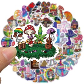 Psychedelic Mushroom Stickers Packs| 50pcs Cute Trippy Vinyl Decals Mushroom Stickers Stuff for Adults Stoners, Aesthetic Waterproof Decal Sticker for Laptop Skateboard Car Water Bottles Bike