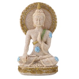 Praying Buddha Statue, Fengshui Sandstone Buddha Statue Meditating Buddha Serene Decorative Figure for Home Office Tabletop Yoga Zen Decor