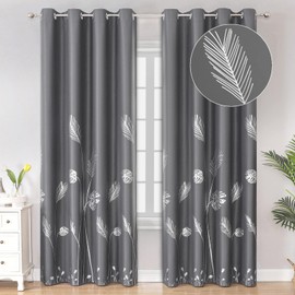 Estelar Textiler Blackout Curtains & Drapes 84 Inches Long 2 Panels Set for Living Room with Silver Palm Tree Drapes for Bedroom, 52Wx84L, Dark Grey, 1Pair