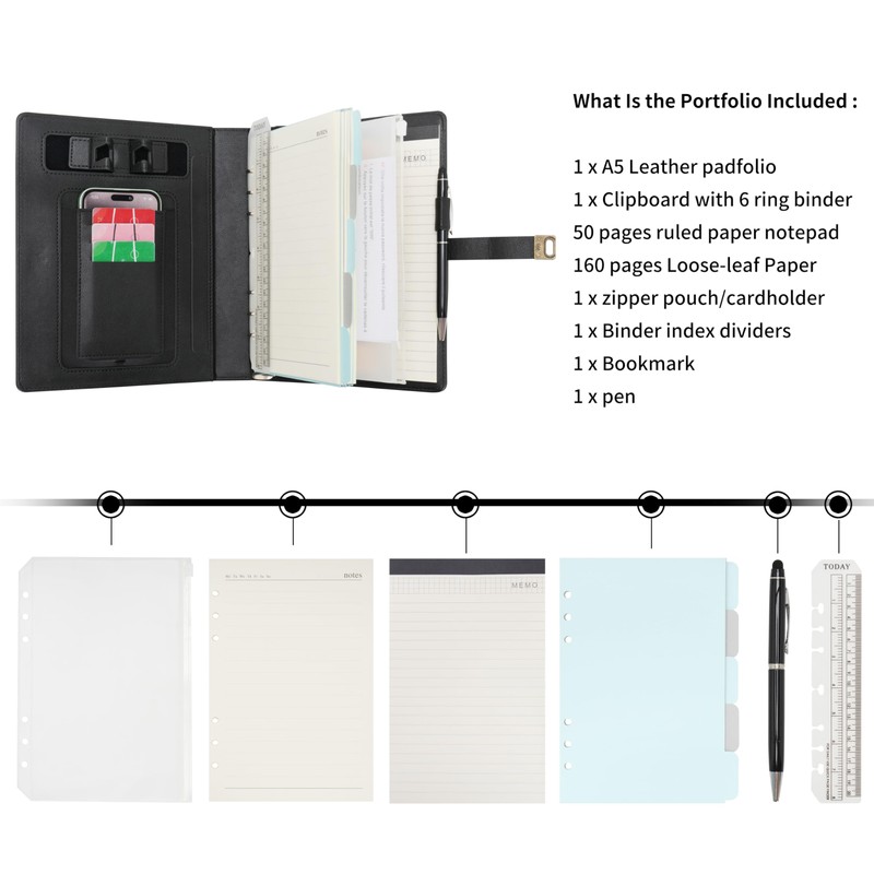 WASON A5 Diary Lined Compositions Notebook with Pen, Refillable Paper