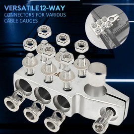 Lead Acid Battery Terminal Connectors 12-Way - Heavy Duty Clamps for SAE/DIN/EN Tapered Top Posts, Battery Terminals with 8AWG to 4/0(XL) AWG Cable Ends (Positive Negative Pair)