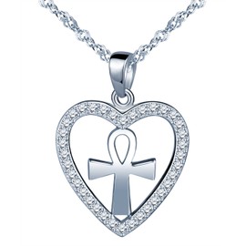 Yumilok 925 Sterling Silber Zirkonia Kreuz Herzanhänger Halskette Kette mit Anhänger für Damen Mädchen