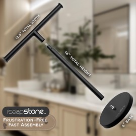 iSoapStone Luxury Hand Towel Holder Stand with Heavy Weighted Base, Matte Black Towel Rack, T-Shape, Freestanding Towel Stand for Bathroom Vanity or Kitchen Countertop, Waterproof Counter Organizer