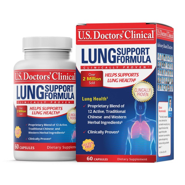 U.S. Doctors' Clinical Lung Support Supplement for Lung and Respiratory Health with Natural Herbs, Magnesium, Vitamin C, and Zinc for Immune Support (Packaging May Vary) [1 Month Supply - 60 Capsules]