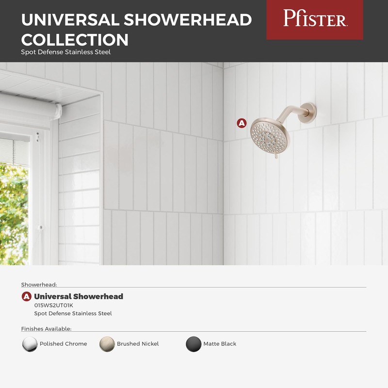 Pfister Universal Shower Head, Shower Arm Not Included, 5-Function, 1.75