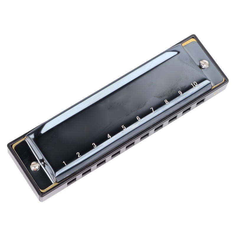 Black Harmonica C Key 10 Hole Blue Harp Stainless Steel