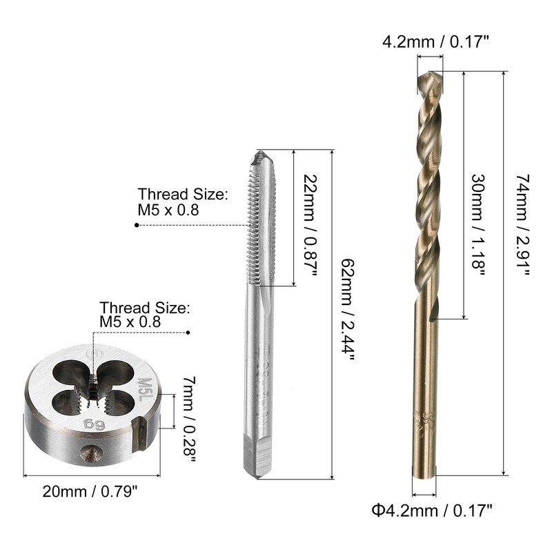 sourcing map Tap and Die and Drill Bit Set, M5