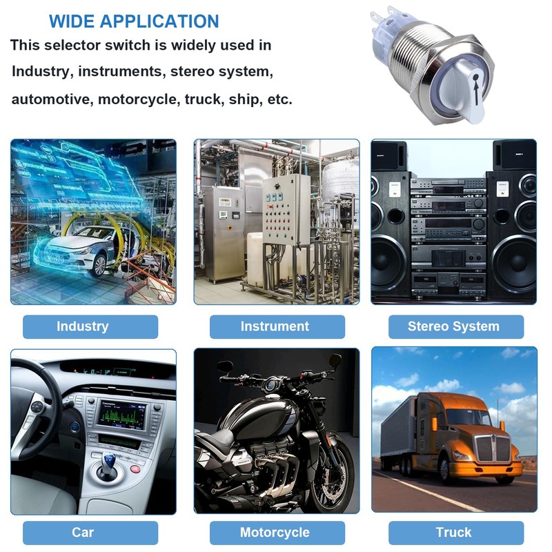 DMWD 19mm Latching Selector Rotary Switch 3 Positions 2NO 2NC