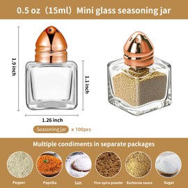 100 Pack Mini Salt and Pepper Shakers Bulk 0.5 Oz, Small Cube Glass Spice Shaker Container with Stainless Steel Lid for Kitchen Restaurant Travel Home Camp Party Supplies (Rose Gold)