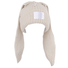 caoxhenr Rabbit Ears Knit Hat Crochet Knitted Hat Skullies Beanie Long Ear Bucket Hat Cute Bunny Hat for Women Autumn Winter Warm Cap, One Size