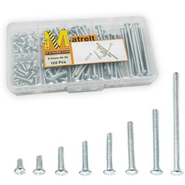 120 Pcs 8 Sizes #6-32 Machine Screws Knob Screw Cabinet Screws Electricians Screw, Carbon Steel Zinc-Plated Phillips Pan Head Machine Screws Assortment Kit