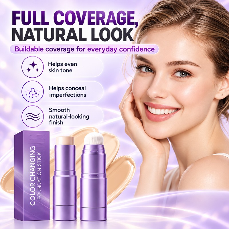 2-in-1 Color-Changing Foundation Stick with Built-In Brush, Natural Shade